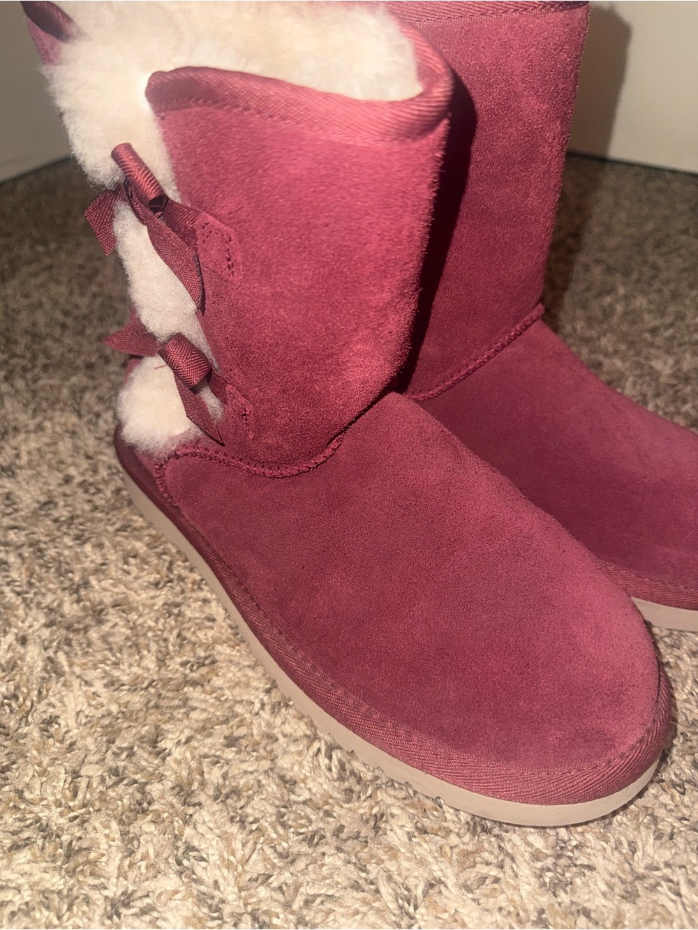 Koolaburra Burgundy Suede Shearling Booties with Side Bows